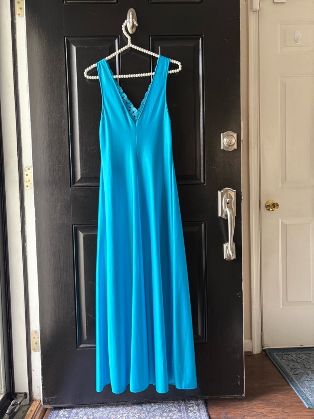 VTG Vanity Fair Blue Nylon Embroidered Lace Bodice Nightgown Size S - Picture 10 of 14